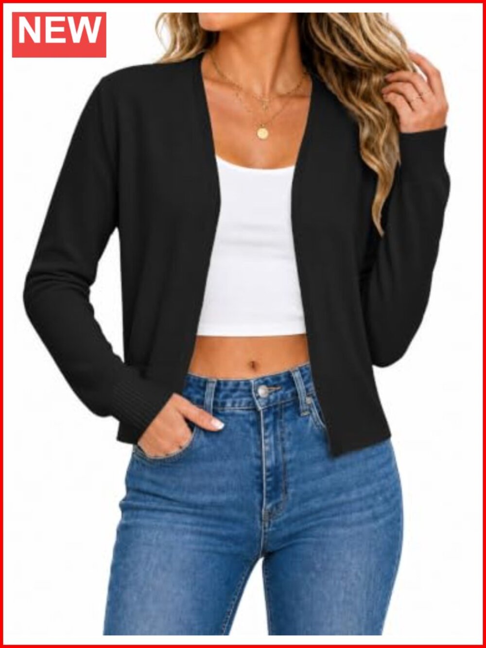 Cropped Bolero Shrug Cardigan Viscose Blend Open Front Long Sleeve